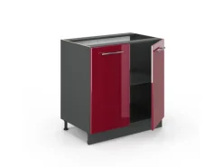 Küchenschränke<Vicco Spülenunterschrank Fame-Line Bordeaux Hochglanz/Anthrazit 80 cm mit Regal ohne Arbeitsplatte