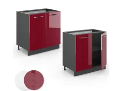 Küchenschränke<Vicco Spülenunterschrank Fame-Line Bordeaux Hochglanz/Anthrazit 80 cm mit Regal ohne Arbeitsplatte