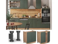 Vicco Spülenunterschrank Fame-Line Grün-Gold Landhaus/Goldkraft Eiche 80 cm AP Marmor< Küchenschränke