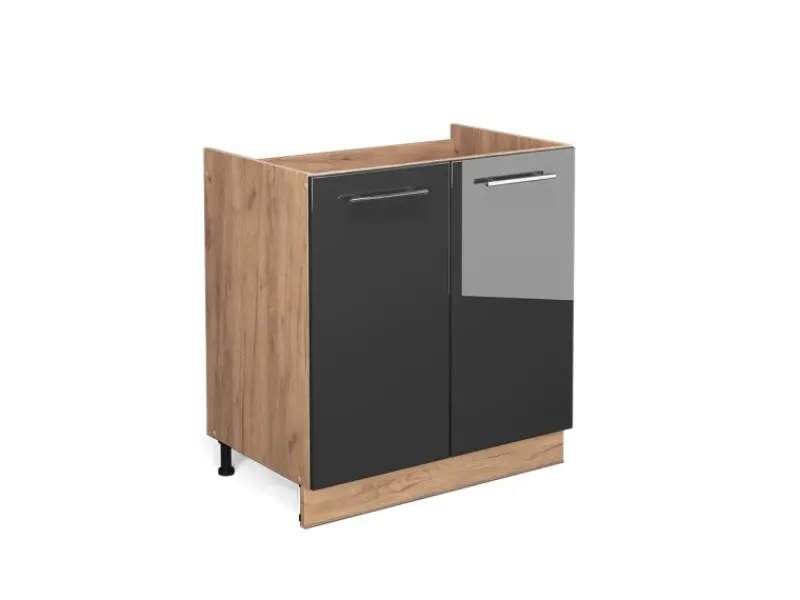 Vicco Spülenunterschrank Fame-Line Hochglanz/Goldkraft Eiche 80 cm ohne Arbeitsplatte< Küchenschränke