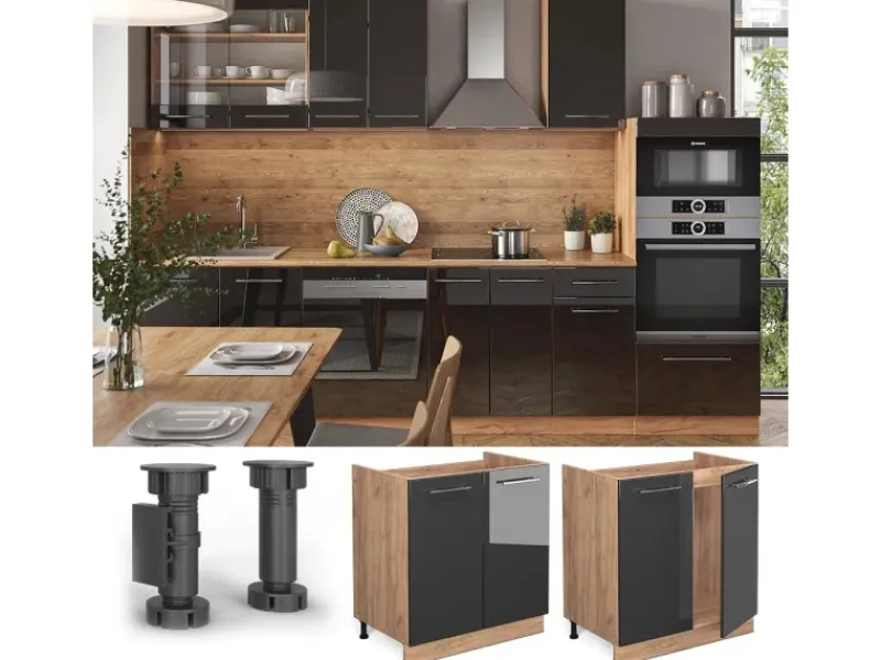 Vicco Spülenunterschrank Fame-Line Hochglanz/Goldkraft Eiche 80 cm ohne Arbeitsplatte< Küchenschränke