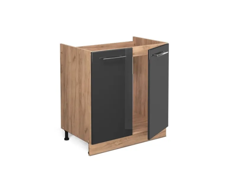 Vicco Spülenunterschrank Fame-Line Hochglanz/Goldkraft Eiche 80 cm ohne Arbeitsplatte< Küchenschränke