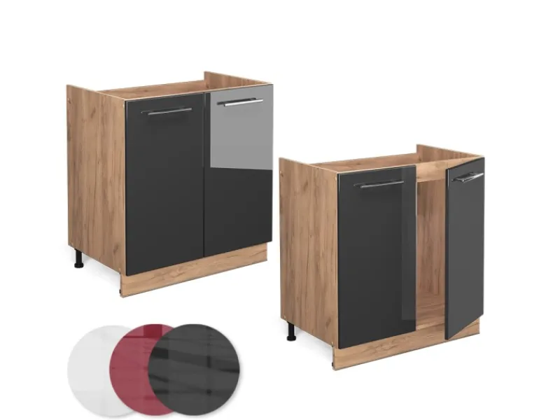 Vicco Spülenunterschrank Fame-Line Hochglanz/Goldkraft Eiche 80 cm ohne Arbeitsplatte< Küchenschränke