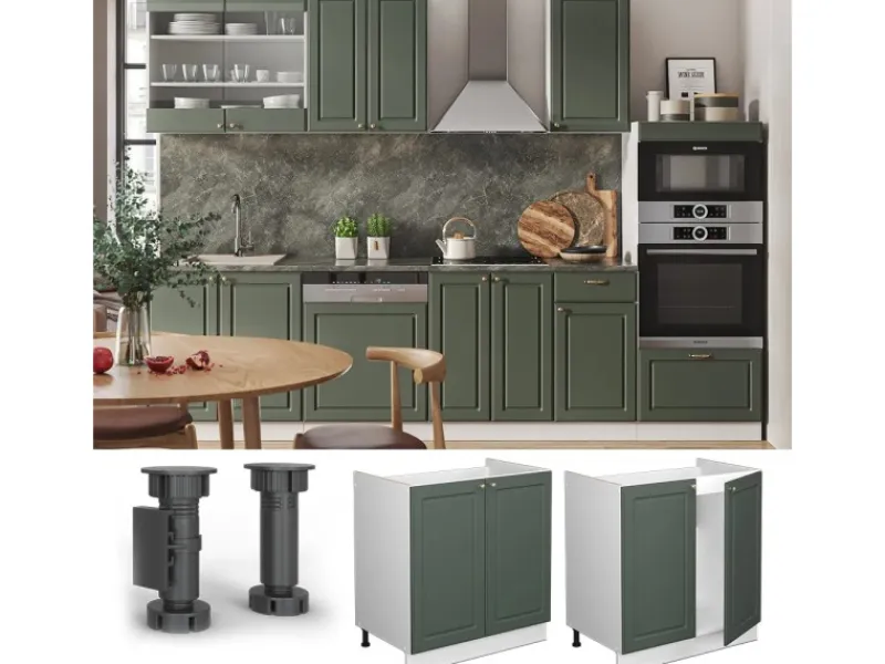 Küchenschränke<Vicco Spülenunterschrank Fame-Line Grün-Gold Landhaus/Weiß 80 cm ohne Arbeitsplatte