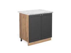 Küchenschränke<Vicco Spülenunterschrank Fame-Line -Gold/Goldkraft Eiche 80 cm mit Regal AP Marmor