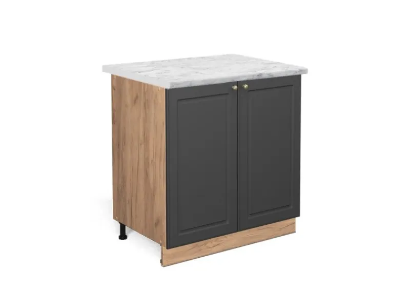 Küchenschränke<Vicco Spülenunterschrank Fame-Line -Gold/Goldkraft Eiche 80 cm mit Regal AP Marmor