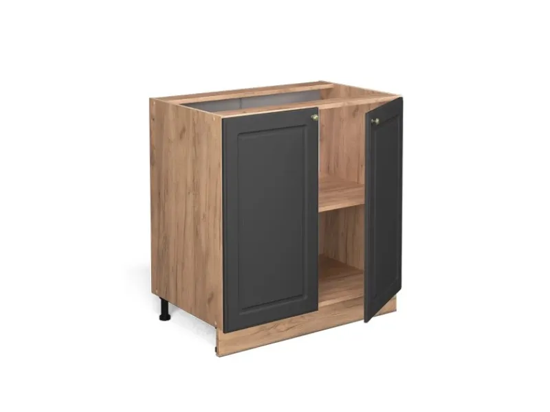 Küchenschränke<Vicco Spülenunterschrank Fame-Line -Gold/Goldkraft Eiche 80 cm mit Regal AP Marmor