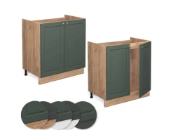 Küchenschränke<Vicco Spülenunterschrank Fame-Line Grün-Gold Landhaus/Goldkraft Eiche 80 cm AP Eiche