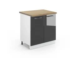 Best Vicco Spülenunterschrank Fame-Line Hochglanz/Weiß 80 cm mit Regal AP Eiche Anthrazit