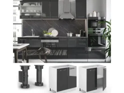 Best Vicco Spülenunterschrank Fame-Line Hochglanz/Weiß 80 cm mit Regal AP Eiche Anthrazit