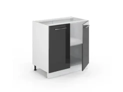 Best Vicco Spülenunterschrank Fame-Line Hochglanz/Weiß 80 cm mit Regal AP Eiche Anthrazit