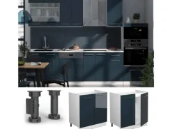 Kücheninseln|Küchenschränke<Vicco Spülenunterschrank Fame-Line Dunkelblau Hochglanz/Weiß 80 cm ohne Arbeitsplatte mit Weiß Korpus