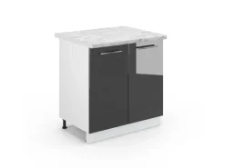 Vicco Spülenunterschrank Fame-Line Hochglanz/Weiß 80 cm AP Marmor< Küchenschränke