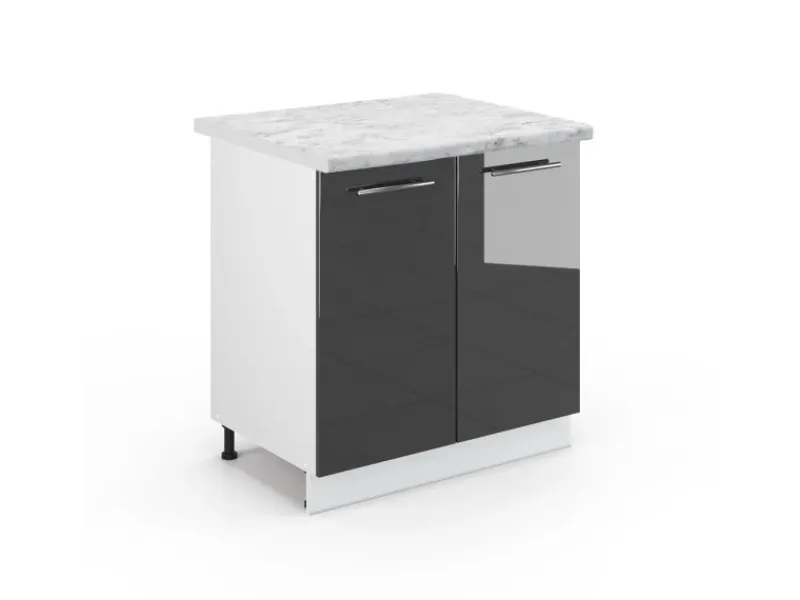 Vicco Spülenunterschrank Fame-Line Hochglanz/Weiß 80 cm AP Marmor< Küchenschränke