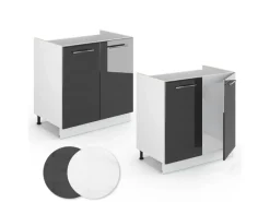 Vicco Spülenunterschrank Fame-Line Hochglanz/Weiß 80 cm AP Marmor< Küchenschränke