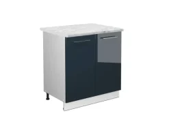Best Vicco Spülenunterschrank Fame-Line Hochglanz/Weiß 80 cm AP Marmor Dunkelblau
