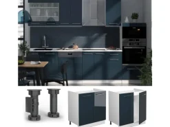 Best Vicco Spülenunterschrank Fame-Line Hochglanz/Weiß 80 cm AP Marmor Dunkelblau