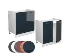 Best Vicco Spülenunterschrank Fame-Line Hochglanz/Weiß 80 cm AP Marmor Dunkelblau