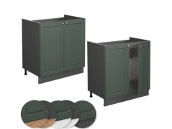 New Vicco Spülenunterschrank Fame-Line Grün-Gold Landhaus/Anthrazit 80 cm AP Anthrazit Dunkelgrün
