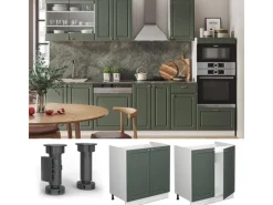 Küchenschränke<Vicco Spülenunterschrank Fame-Line Grün-Gold Landhaus/Weiß 80 cm AP Eiche