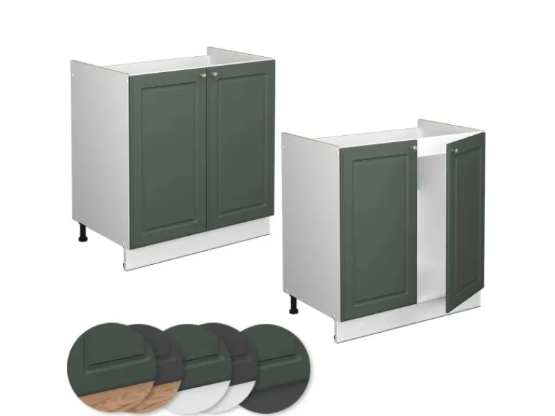 Küchenschränke<Vicco Spülenunterschrank Fame-Line Grün-Gold Landhaus/Weiß 80 cm AP Eiche