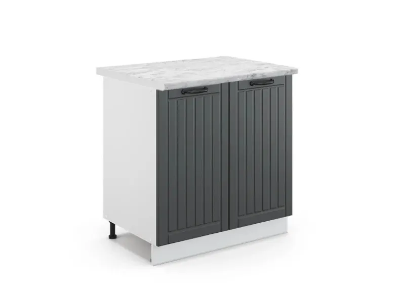 Küchenschränke<Vicco Spülenunterschrank Fame-Line Anthrazit Landhaus/Weiß 80 cm mit Regal AP Marmor