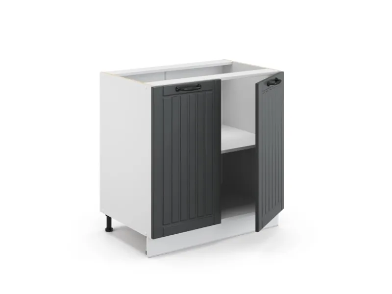 Küchenschränke<Vicco Spülenunterschrank Fame-Line Anthrazit Landhaus/Weiß 80 cm mit Regal AP Marmor