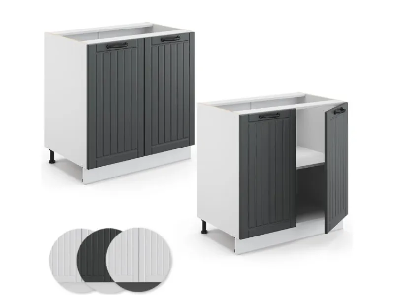 Küchenschränke<Vicco Spülenunterschrank Fame-Line Anthrazit Landhaus/Weiß 80 cm mit Regal AP Marmor