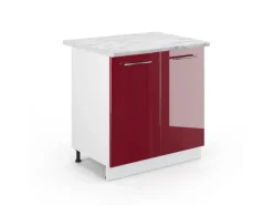 Vicco Spülenunterschrank Fame-Line Bordeaux Hochglanz/Weiß 80 cm mit Regal AP Marmor< Küchenschränke|Einbauküchen