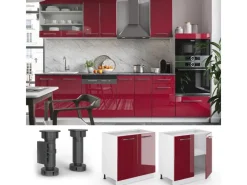 Vicco Spülenunterschrank Fame-Line Bordeaux Hochglanz/Weiß 80 cm mit Regal AP Marmor< Küchenschränke|Einbauküchen