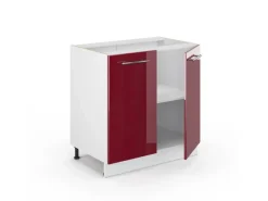 Vicco Spülenunterschrank Fame-Line Bordeaux Hochglanz/Weiß 80 cm mit Regal AP Marmor< Küchenschränke|Einbauküchen