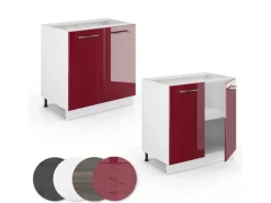 Vicco Spülenunterschrank Fame-Line Bordeaux Hochglanz/Weiß 80 cm mit Regal AP Marmor< Küchenschränke|Einbauküchen