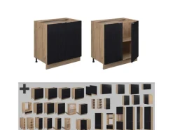 Küchenschränke<Vicco Spülenunterschrank Fame-Line Gestreift 80 cm mit Regal AP Marmor mit Goldkraft Eiche Korpus