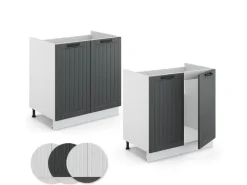 Küchenschränke<Vicco Spülenunterschrank Fame-Line Anthrazit Landhaus/Weiß 80 cm AP Eiche