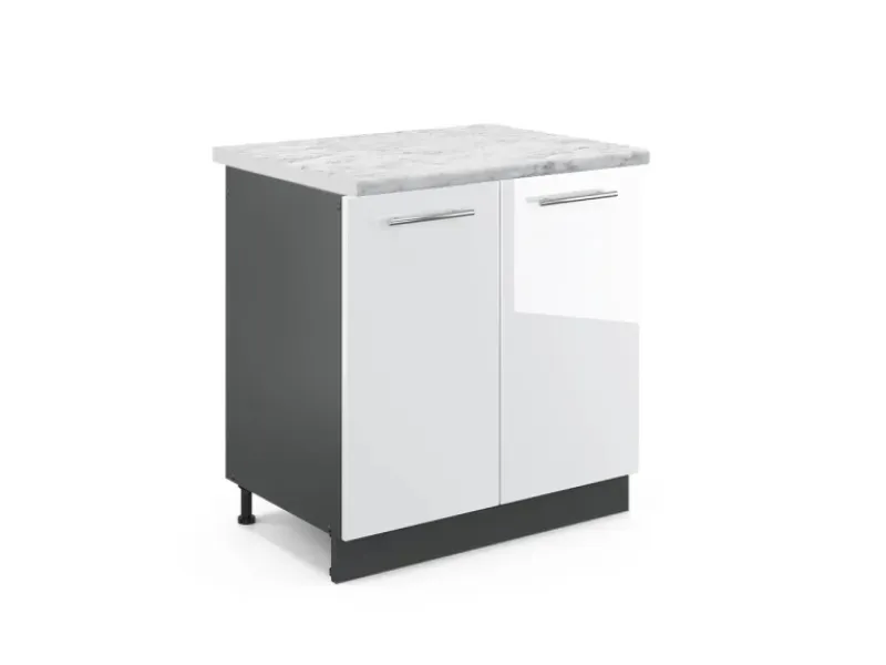 Hot Vicco Spülenunterschrank Fame-Line Hochglanz/Anthrazit 80 cm AP Marmor Weiß