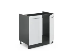 Hot Vicco Spülenunterschrank Fame-Line Hochglanz/Anthrazit 80 cm AP Marmor Weiß