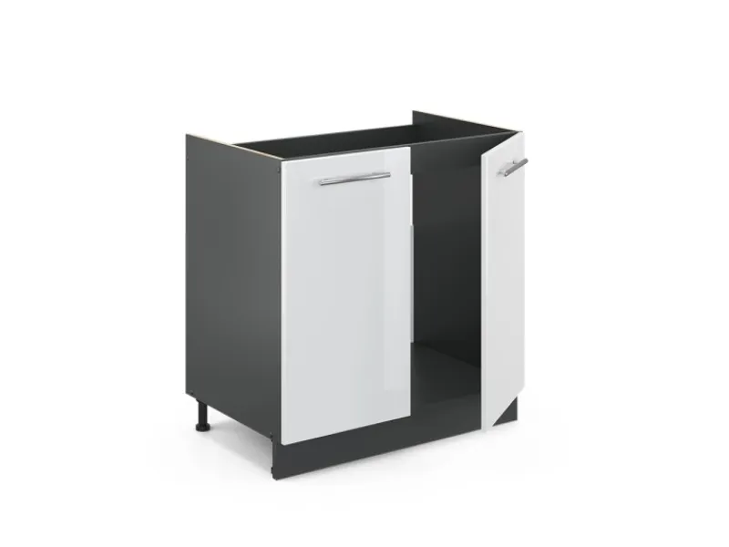 Hot Vicco Spülenunterschrank Fame-Line Hochglanz/Anthrazit 80 cm AP Marmor Weiß