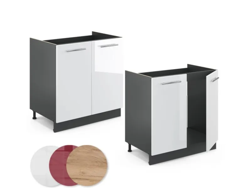 Hot Vicco Spülenunterschrank Fame-Line Hochglanz/Anthrazit 80 cm AP Marmor Weiß