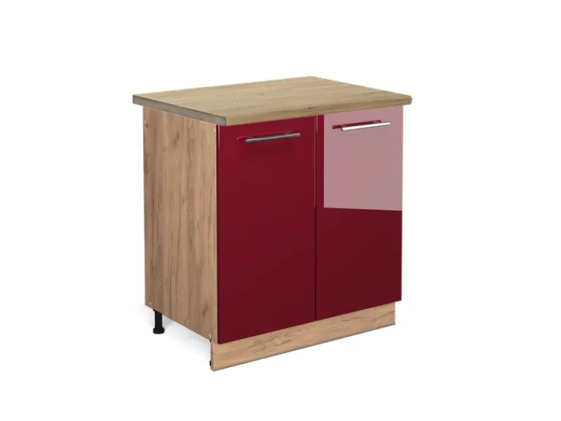 Vicco Spülenunterschrank Fame-Line Bordeaux Hochglanz/Goldkraft Eiche 80 cm AP Eiche< Pantryküchen