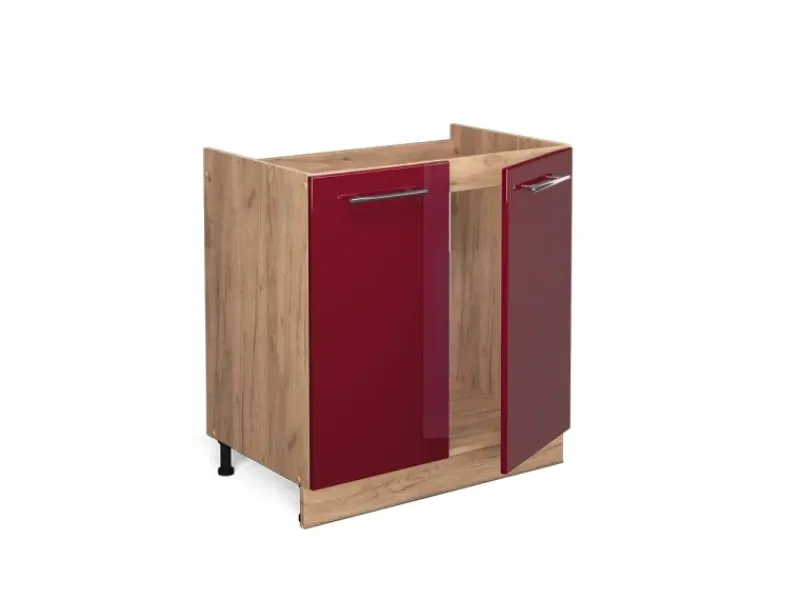 Vicco Spülenunterschrank Fame-Line Bordeaux Hochglanz/Goldkraft Eiche 80 cm AP Eiche< Pantryküchen