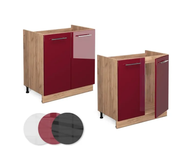 Vicco Spülenunterschrank Fame-Line Bordeaux Hochglanz/Goldkraft Eiche 80 cm AP Eiche< Pantryküchen