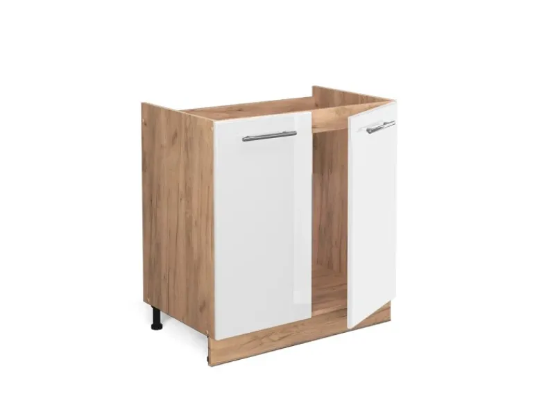 Küchenschränke|Einbauküchen<Vicco Spülenunterschrank Fame-Line Hochglanz/Goldkraft Eiche 80 cm AP Marmor