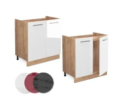 Küchenschränke|Einbauküchen<Vicco Spülenunterschrank Fame-Line Hochglanz/Goldkraft Eiche 80 cm AP Marmor
