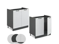 Discount Vicco Spülenunterschrank Fame-Line Landhaus/Anthrazit 80 cm ohne Arbeitsplatte Weiß