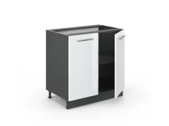 Vicco Spülenunterschrank Fame-Line Hochglanz/Anthrazit 80 cm mit Regal AP Marmor< Besteckkästen|Kochfelder