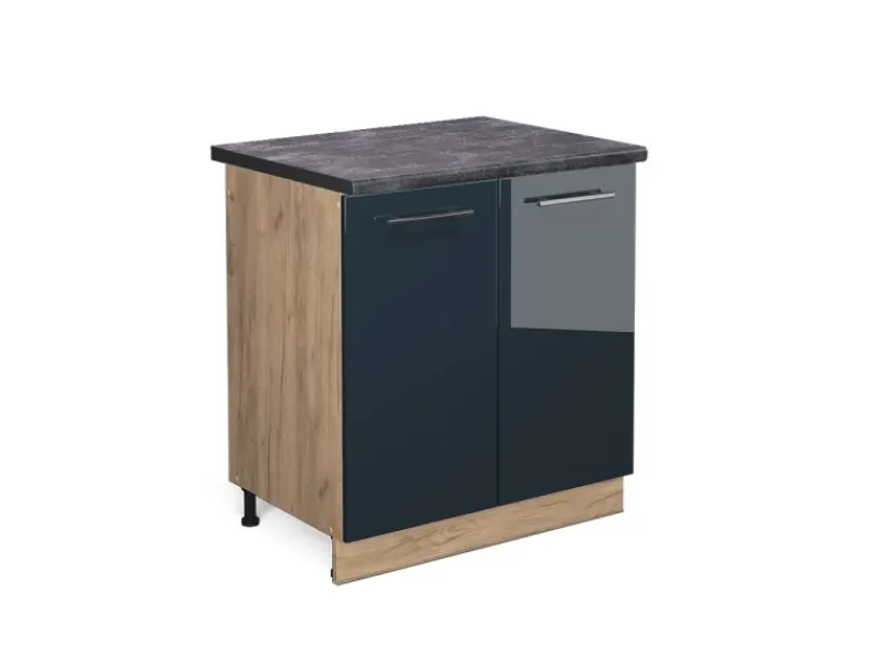 Vicco Spülenunterschrank Fame-Line Hochglanz/Goldkraft Eiche 80 cm AP Anthrazit< Küchenschränke