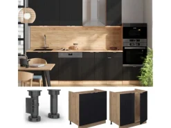 Vicco Spülenunterschrank Fame-Line Gestreift 80 cm ohne Arbeitsplatte Schwarz