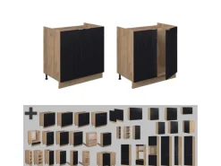 Vicco Spülenunterschrank Fame-Line Gestreift 80 cm ohne Arbeitsplatte Schwarz