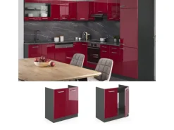 Discount Vicco Spülenunterschrank R-Line Bordeaux Hochglanz/Anthrazit 80 cm ohne Arbeitsplatte Bordeaux-Glanz