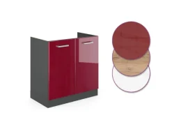 Discount Vicco Spülenunterschrank R-Line Bordeaux Hochglanz/Anthrazit 80 cm ohne Arbeitsplatte Bordeaux-Glanz